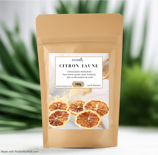 🍋 Tranches de Citron Jaune Séchées AYOMIN – 100g | 100% Naturelles | Sans Sucre ni Additifs | Idéal pour Infusions, Cocktails, Pâtisseries & Décorations