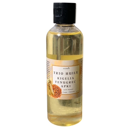 Trio d'Huiles Naturelles APKI, Kigelia et Fenugrec pour Fessier, Hanches et Poitrine, Soin Raffermissant et Repulpant, 100 ml