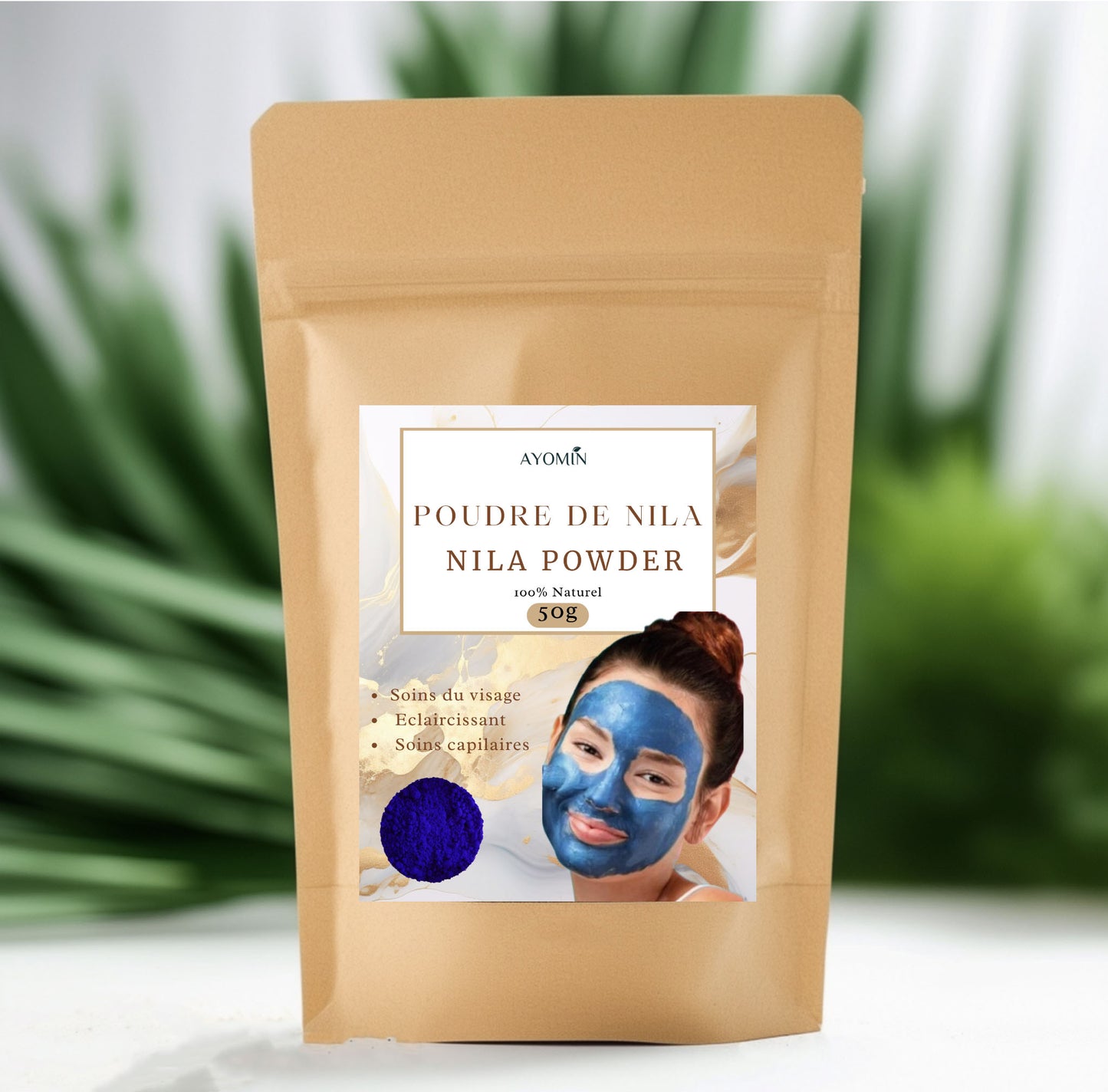 AYOMIN Poudre de Nila Bleu Original- Maroc - Soins Capilaires - Soins du visage - Eclaircissant - 50g