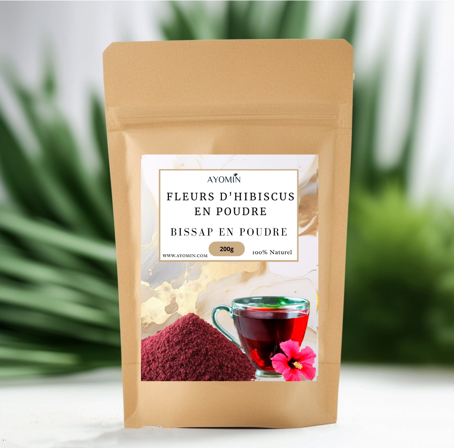 AYOMIN Poudre de Fleurs d'Hibiscus Séchées - Bissap Naturel, 200g